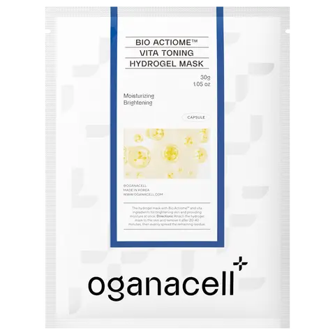 OGANACELL Bio Actiome Vita Toning Hydrogel Face Mask (1 Sheet) - Korean Hydrating Tightening Moisturizer Mask with Hyaluronic Acid, Rich Vitamins Blend, Glycine, Ceramides for Adults, Boosts Radiance, Brightens Skin