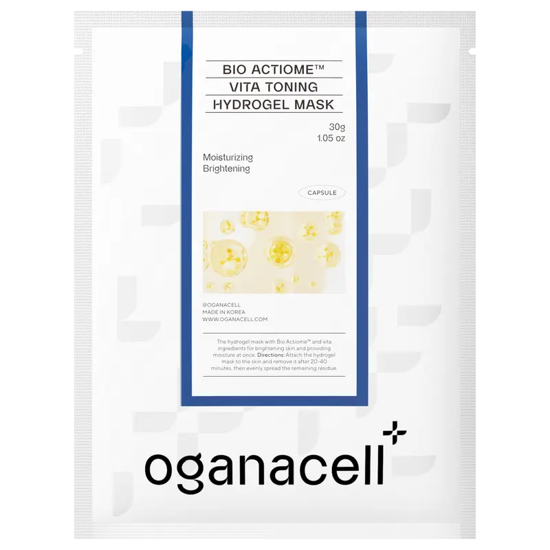 OGANACELL Bio Actiome Vita Toning Hydrogel Face Mask (1 Sheet) - Korean Hydrating Tightening Moisturizer Mask with Hyaluronic Acid, Rich Vitamins Blend, Glycine, Ceramides for Adults, Boosts Radiance, Brightens Skin