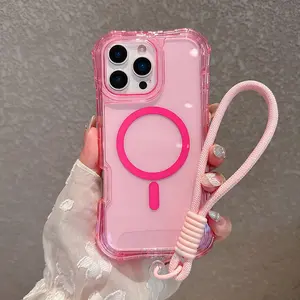 Transparent MagSafe Case with Wrist Strap for iPhone 17 16 15 14 13 12 11 Pro Max Plus, 5 Cute Transparent Colors, Flexible Protective Cover