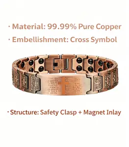 Adjustable Copper-Tone Magnetic Wristband High-Intensity Enhances Energy Flow Super-Strong Magnetic Copper Cross Wristband for Strength