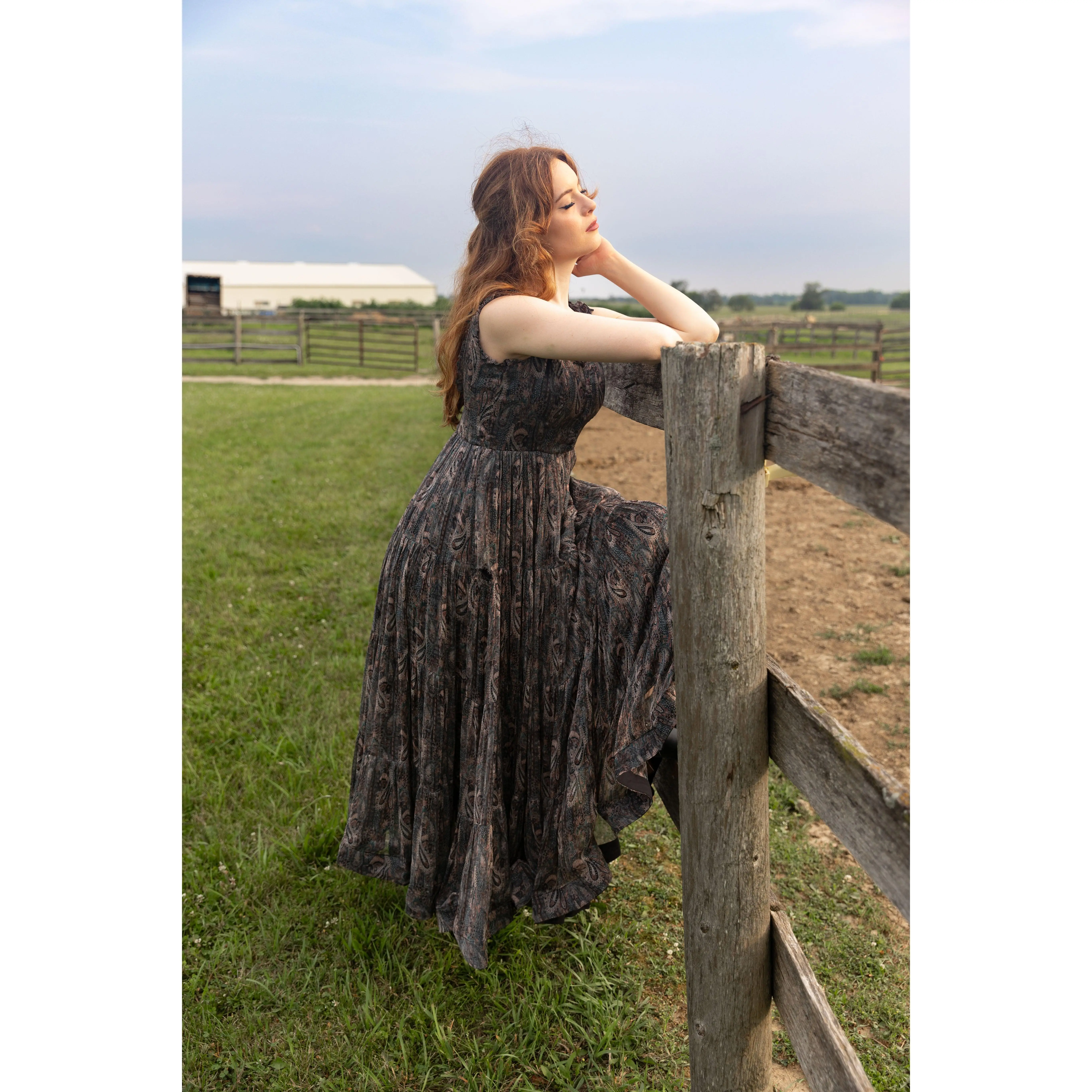 Gigi Tiered Gown with Paisley Print
