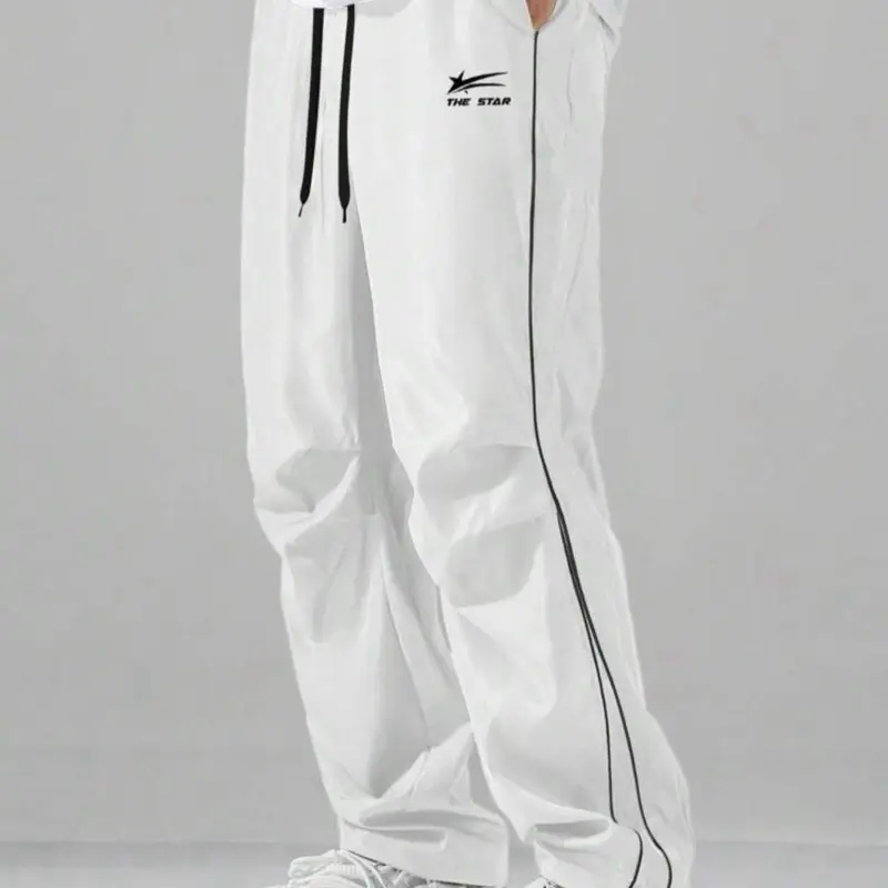 Manfinity Hypemode Men's Street Collegiate Style Pants White Joggers Men White & purple Sweatpants Men Men Wide Leg Pants