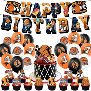 32-Piece Basketball Theme Birthday Party Decoration Set, Includes Banner, Cake Topper, Balloons, Perfect for Male Sports Fans