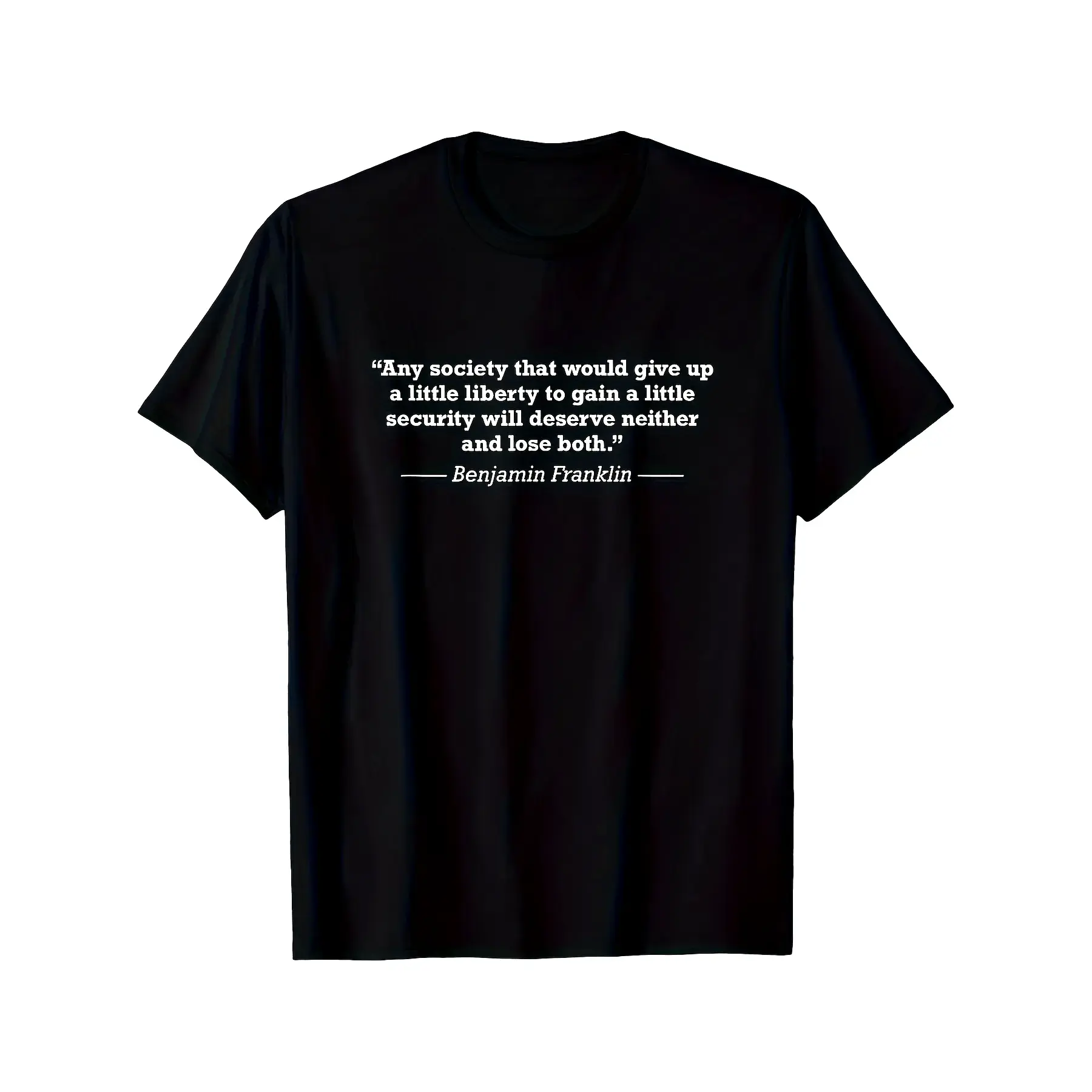 Men's Unisex Round Neck Light Cotton Short-Sleeve Tee - Benjamin Franklin Historical Quote Text Print, Constitution Freedom Graphic, Casual Minimalist Patriotic Tops