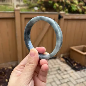 25080-S Certified Untreated Grade A Jade Bracelet｜Flat Round 58.5mm (Burmese Jadeite Bangle, Black and Gray)