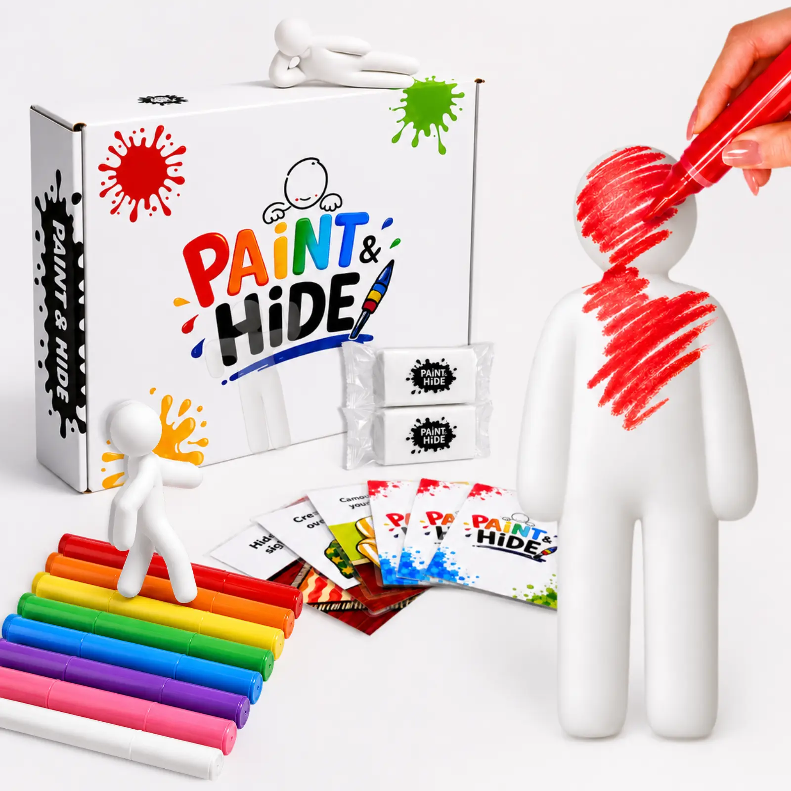 Paint & Hide – Creative Camouflage Tabletop Game for Teens & Adults, Reusable 3D-Printed Heroes, Hide & Find Party Game