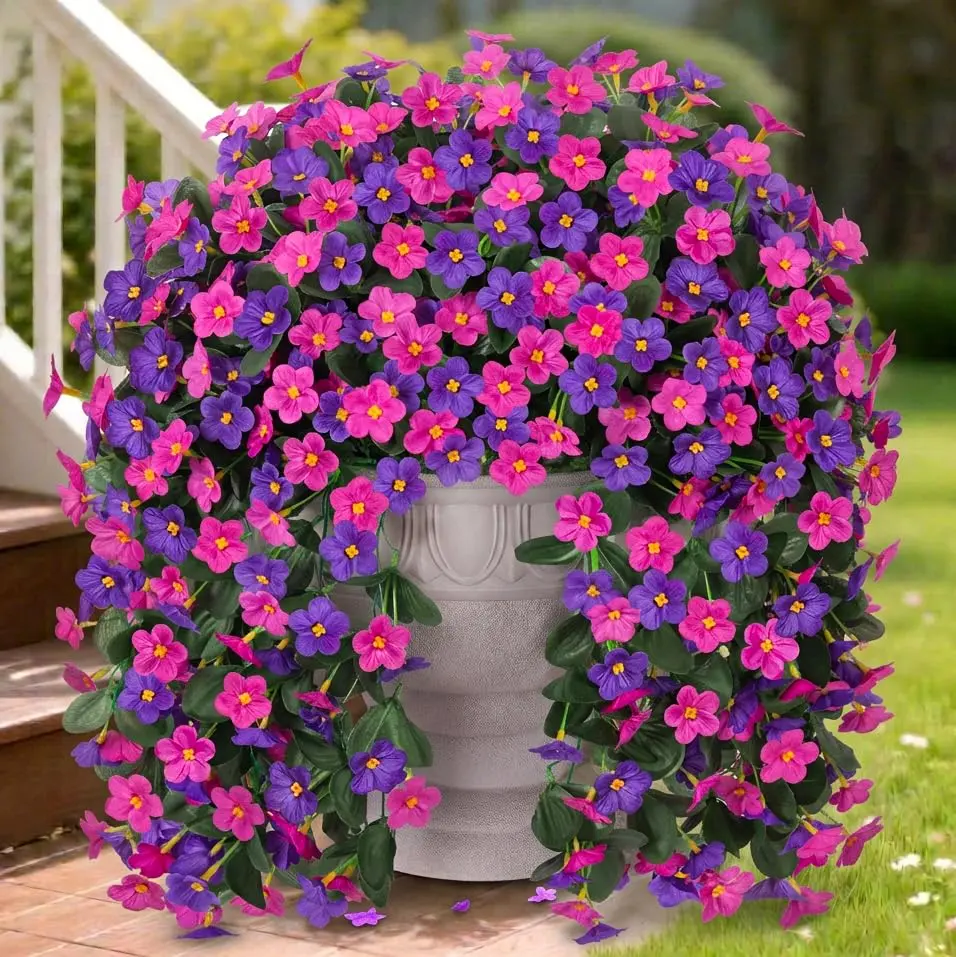 Ivydale Artificial Fake Hanging Flowers Plants for Outdoor Outside Spring Decoration, 2PCS Faux Silk UV Resistant Look Real Yellow Morning Glory Trailing Vines for Home Planter Porch Patio Balcony