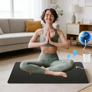 Grounding Mat for Sleep & Wellness, Earthing Mat with Grounding Cord (16x24 in). Black Non-Slip PU Leather & Conductive Carbon Fiber Pad for Bed, Home & Office. Improve Sleep Quality Naturally