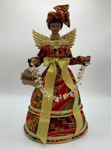 Angel Tree Topper, Gold Christmas Decor, Christmas Angels, Afrocentric Angel Tree Topper, Black Angel - Ankara Red, Green and Gold