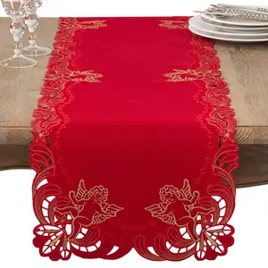 Saro Lifestyle  15 x 54 in. Embroidered Cupid Design Table Runner, Red