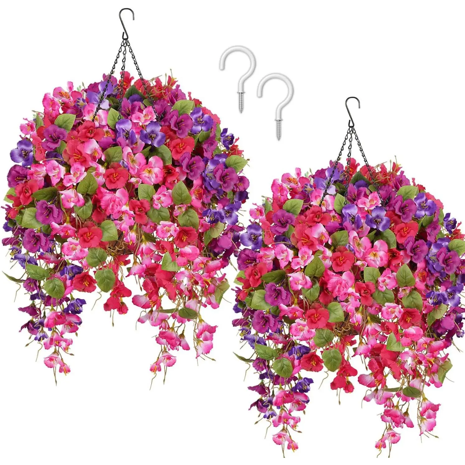 2 Set 18PCS Fake Hanging Hibiscus Flowers Baskets Artificial Hanging Plants Outdoor UV Resistant Flowers Faux Hibiscus Long Vines in Pots for Outside Porch Patio Home Decor(Pink+Red)