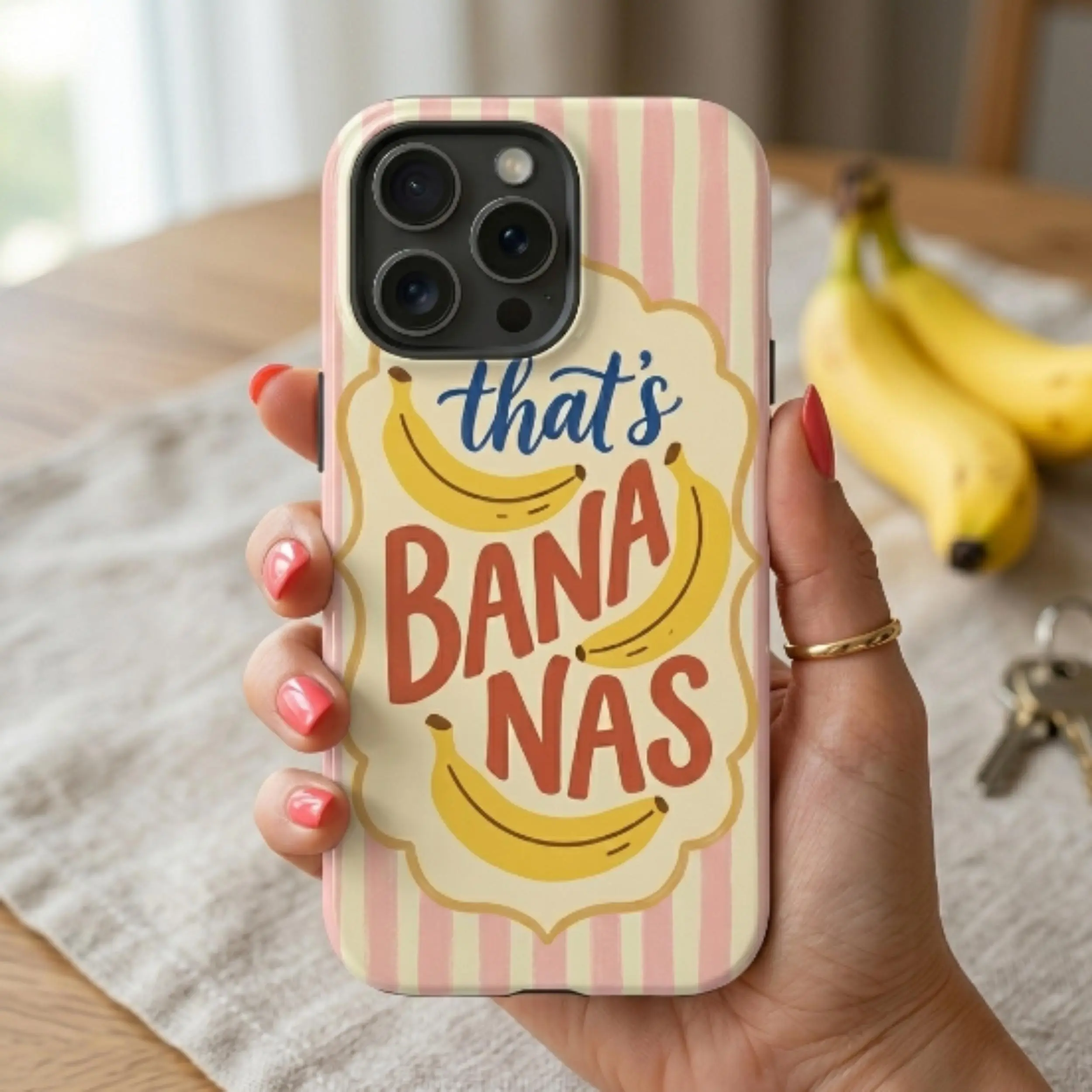 Cute Banana MagSafe Tough Phone Case | Pink Retro Food Aesthetic iPhone Case