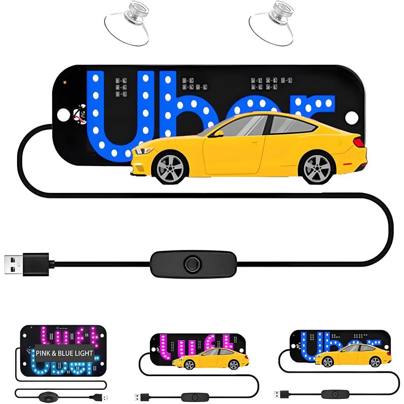 Uber/Lyft LED Light Sign for Car Taxi with Suction Cups USB Plug for Cars Trucks SUVs Compatible LED Decal for Windshield Visibility