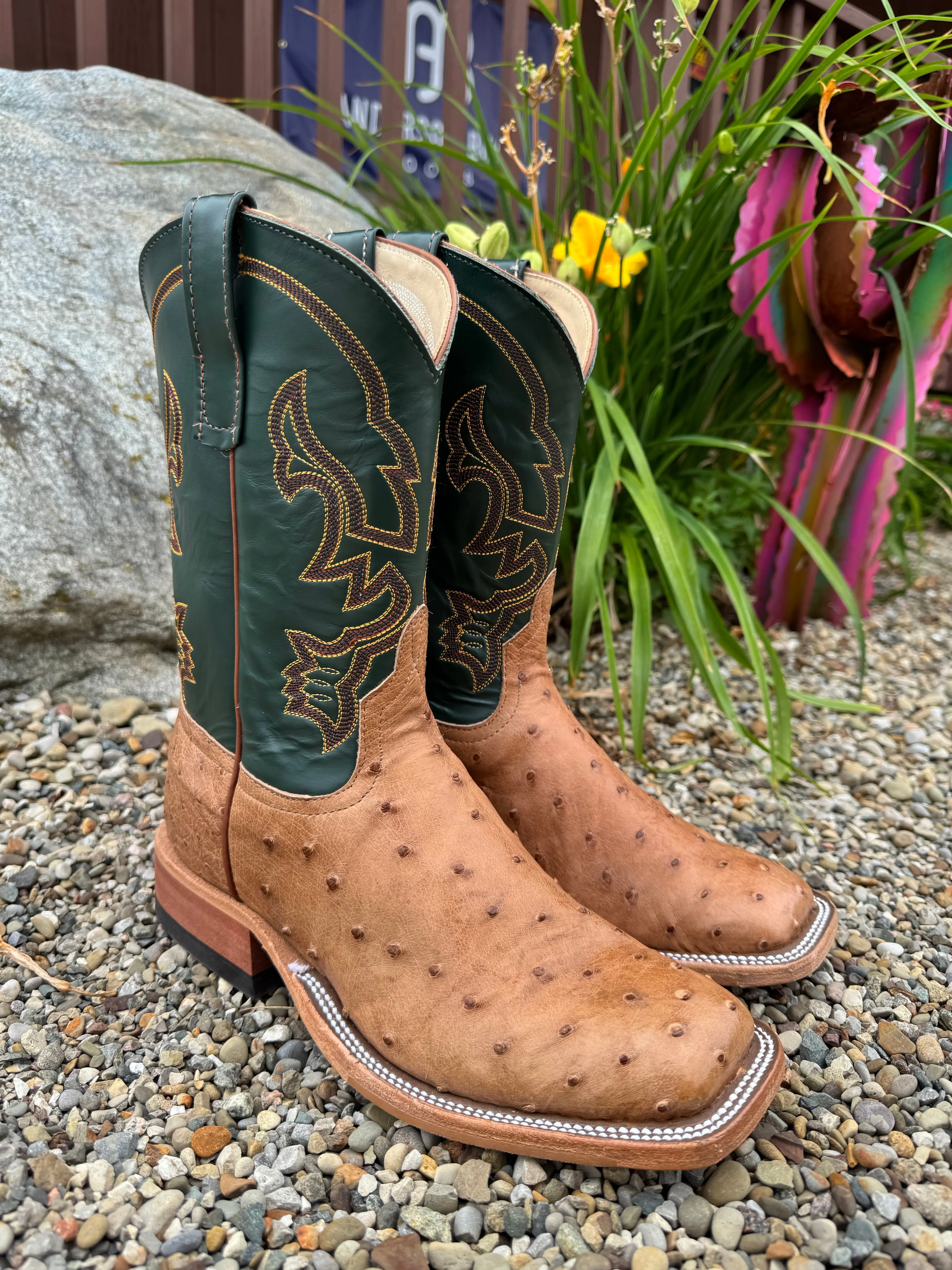 Anderson Bean Cognac Full Quill Ostrich Cowboy Boots 324770