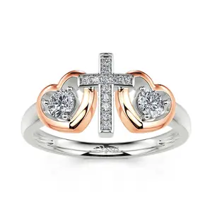 Jeulia Heart & Cross Faith Round Cut Sterling Silver Ring bridal  ring Sterling Silver
