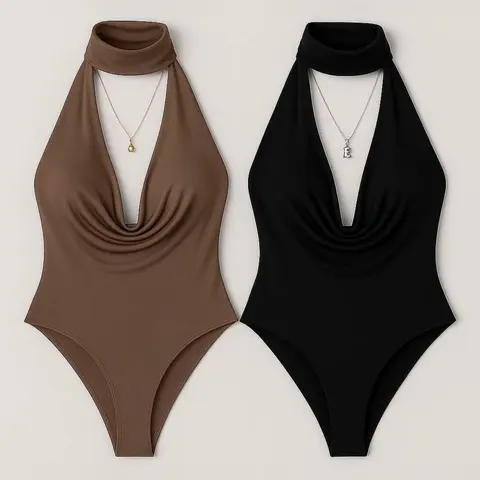 Women's Four Seasons Fashion Halter Backless Bodycon Jumpsuit Set Elegant Slim Fit One-Piece, 2 Piece Set for Spring & Summer, Elegance