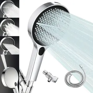 Showerhead with High Pressure Spray, Handheld Shower Head, Shower Head Hose&Bracket, 4 Spray ModesHard Water Powerful Cleaning, BathroomShower Set