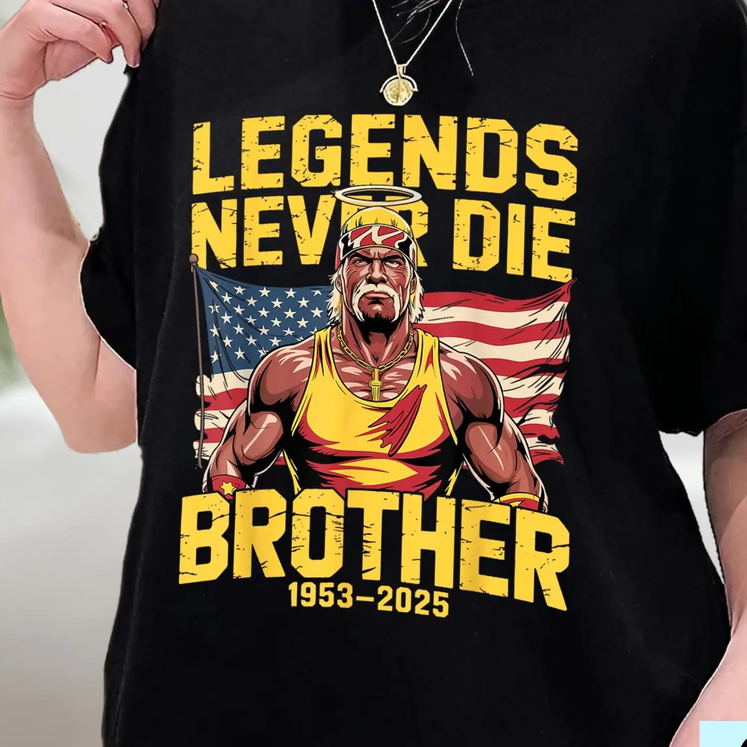 Men's Short-Sleeve Hulk Hogan Hulkamania Graphic T-Shirt - Fashion Top, Legends Never Die Brother 1953-2025 Streetwear Gift for Fans