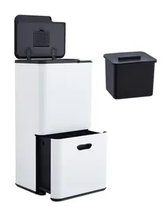 Garvee 16 Gal Dual Compartment Kitchen Can, 2 Sections (33L + 28L) Stainless Steel Garbage and Recycle Bin Combo with Removable Inner Buckets, Odor Control, White