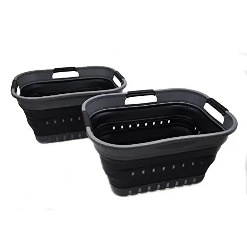 SAMMART 19L (5 gallon) Super Mini Collapsible 3 Handled Plastic Basket - Foldable Pop Up Storage Container/Organizer - Space Saving Hamper/Basket
