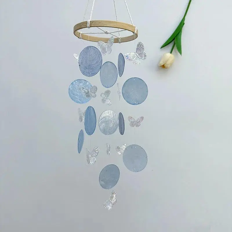 Colorful Hangable Butterfly Seashell Bamboo Wind Chimes - DIY Hanging Dream Catchers, Garden Outdoor-Indoor Decor Gift for Kids, Ideal for Valentine's Day, Mother's Day, Anniversary, Valentines Day, Memorial Sympathy Gift