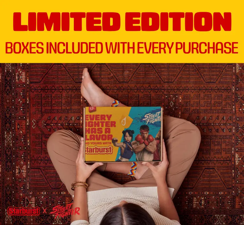 Starburst x Street Fighter Limited Edition Mixed Fruit Chews, 8ct Share Size Candy Bundle + 1 Free Stick Starburst x Street Fighter Limited Edition Mixed Fruit Chews, 8ct Share Size Candy Bundle + 1 Free Stick