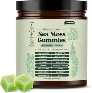 Sea Moss Gummies, 16-in-1 Botanical Blend with Black Seed Oil, Ashwagandha, Bladderwrack & Elderberry, Green Apple Flavor, 1pack.