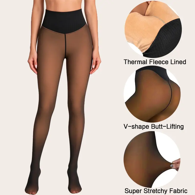 Women's Cotton High-Waist Fleece-Lined Plain Leggings - Fake Translucent, Warm, Semi-Thick Full-Length Tights, Winter Essential, Baby-Soft Feel, Coffee-Matching, 2XL Plus Size Clothes, Form-Fitting, Tight-Fitting, Thickened Opaque (Black, Grey), Fleece Li