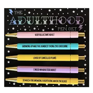 Adult Humor Ballpoint Pen Set, 5 Counts/set 1.0mm Black Ink Ballpoint Pen, Creative Writing Pen Funny Teacher Pens for Office School Student, Gift for Colleagues, Office Supplies