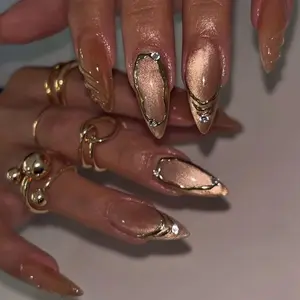 (MTO) Handcrafted Wearable Nail Art Golden Hour Cat Eye 3D Sculpted Fashion Hand Accessories