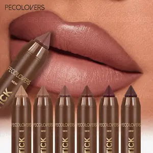 6pcs/set Brown Matte Lipstick Pencil Waterproof Lasting Lip Liner Pen Non-stick Cup Lip Contour Pencil Beauty Makeup Set Lip Liner Pencils
