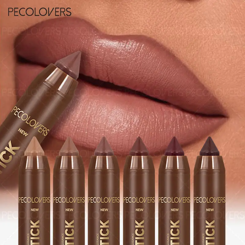 6pcs/set Brown Matte Lipstick Pencil Lippie Pencil Waterproof Lasting Lip Liner Pen Non-stick Cup Lip Contour Pencil Makeup Lipliner Long Lasting Lip Liner Beauty Makeup Set Lip Liner Pencils