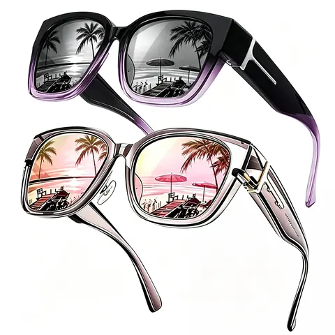 Women's Fit-Over Prescription Sunglasses - Oversized Square Full-Rim Plastic Frames Mirrored Polarized , UV400 Protection, Trendy Sunglasses, Unisex Fashion Accessory for Summer Wins, Accessories for Women The Choice of Gifts 1/2Pcs