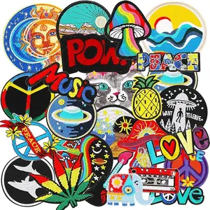 Patches - ️30 Pieces Iron on Vintage Hippie Patches Large Embroidered Patches Kit Aesthetic Repair Patches Appliques for Clothing Design DIY Craft Backpacks Decorations (Classic Style)
