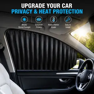 No Drill Car Window Curtains – Built-in Sliding Track Privacy Shades, Blocks Sun & Heat, Easy Install, Front & Rear Coverage