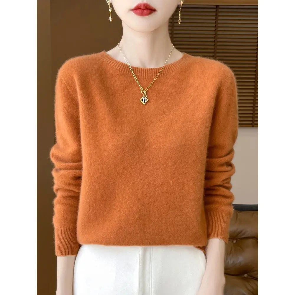 Autumn Winter Women Clothing O-Neck Pullover 100% Merino Wool Sweater New Fashion Cashmere Tops Bottoming Long Sleeve Knitwear