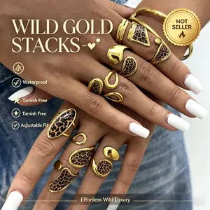 luck jewelry 18K Gold-Plated Leopard Geometric Ring, Stainless Steel Adjustable Open Band, Minimalist Chic  for Women