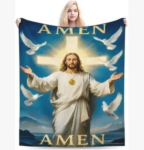 Jesus Print Christian Throw Blanket - Soft Cozy Fleece Plush Flannel, God & Faith Religious Bedding, 40''x50'' Gift for Women & Kids, Jesus Print Blankets
