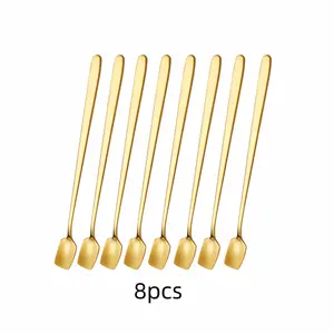 8-Piece Long Handle Square Head Spoon Set, Stirring Spoon, Tea Spoon, Elegant Design, Durable Food Grade Stainless Steel Utensils