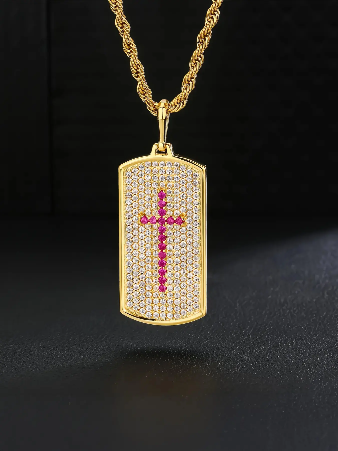 1pc Crusader pendant, with a 24-inch chain, made of copper inlaid zircon, safe for daily wear, Cuban Cross Necklace, Cross Charm Necklace