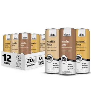 Slate Milk - High Protein Iced Coffee - Energy Variety Pack - Caramel Latte, Mocha Latte, Vanilla Latte - 175mg Caffeine, Lactose Free - 20g Protein, 1g Sugar - Protein Coffee - 11 fl oz, 12 Cans
