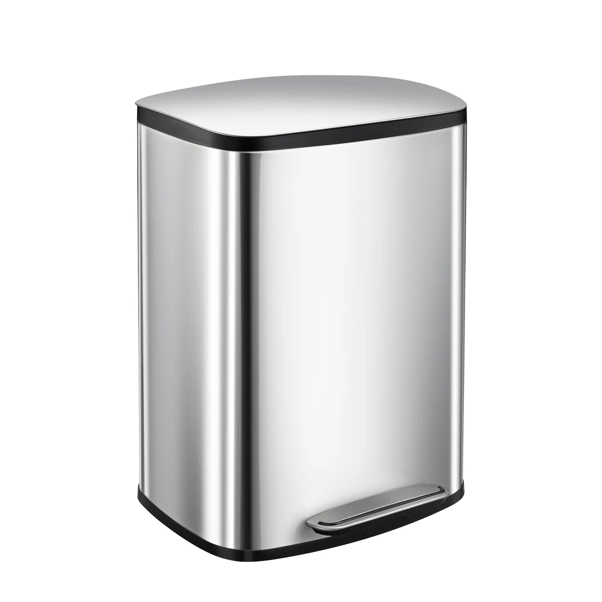 Hands Free Pedal Step Trash Can with Soft Close Lid & Inner Bucket – 13 Gallon/50L Stainless Steel Kitchen Garbage Bin, Fingerprint & Smudge Proof, Rectangular Waste Bin for Bathroom & Office