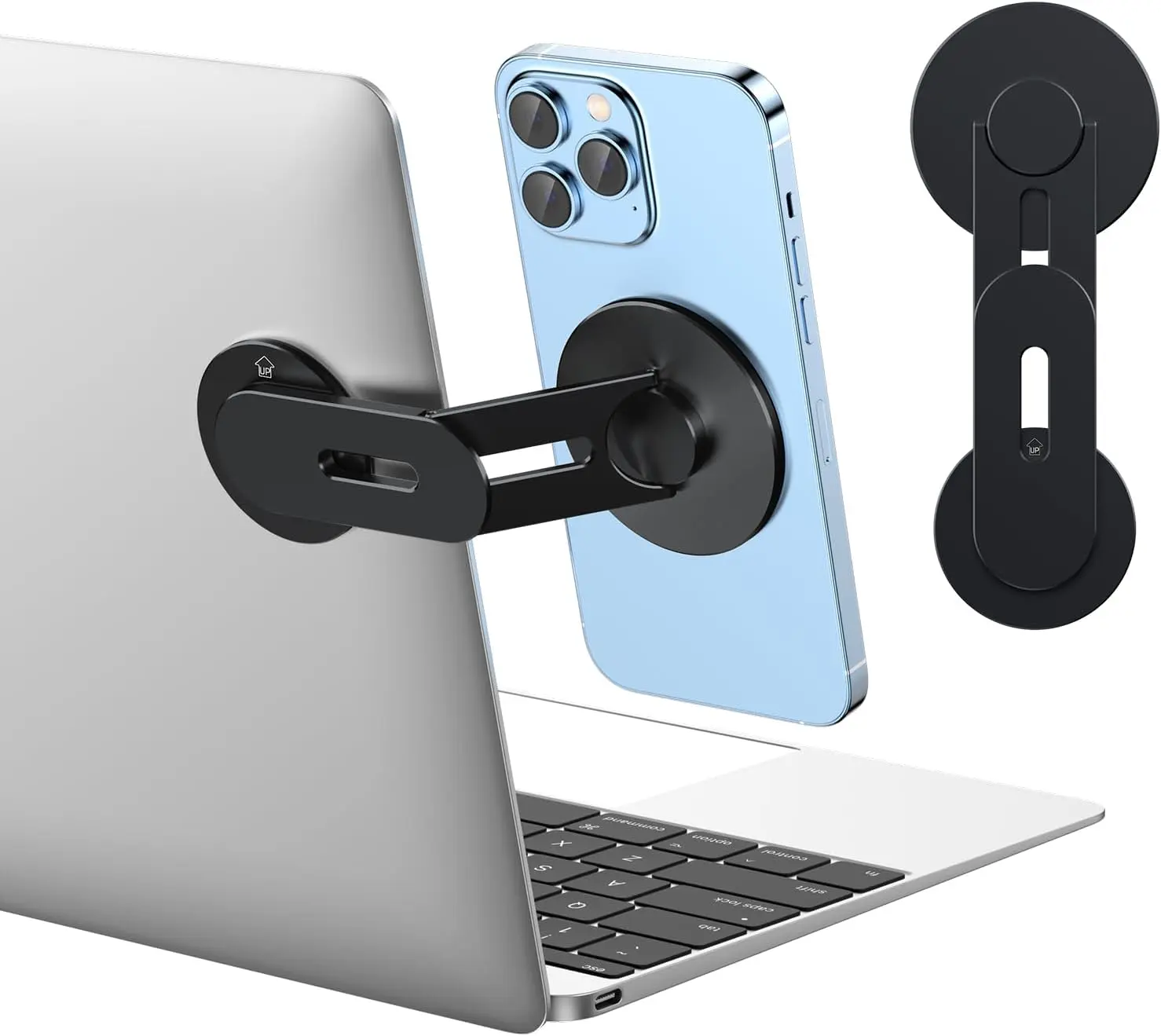Magnetic Phone Holder for Laptop, MagSafe Laptop Phone Mount for iPhone 17/16/15/14/13/12 & All Phones, 180°Adjustable Phone Side Mount for Monitors for Tesla (Black)