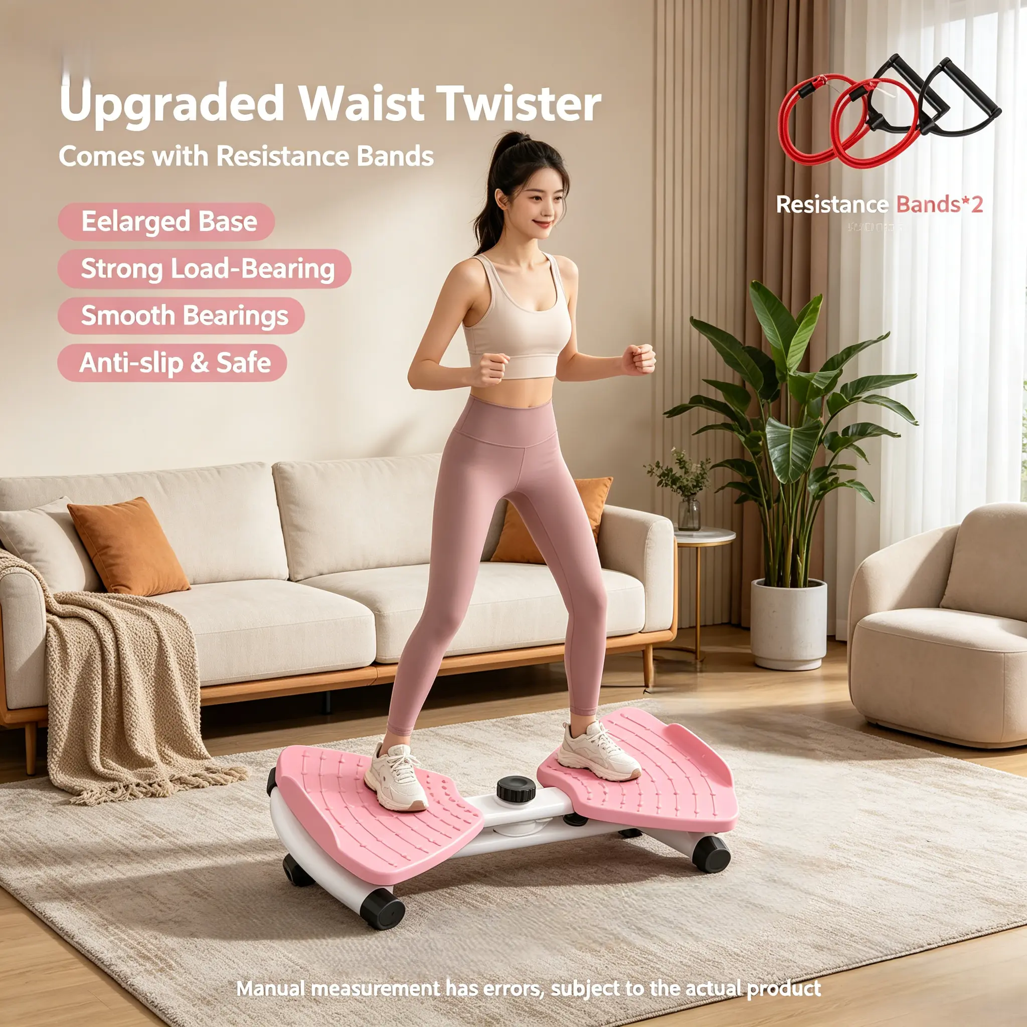 Upgraded Non-Slip Waist Twisting Disc with Foot Massage Texture & Resistance Bands Home Abs Workout Home Gym Trainer