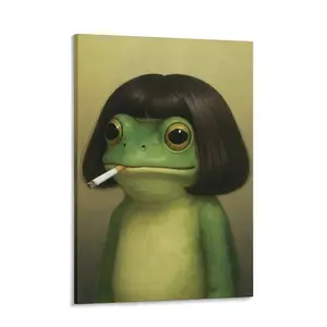 Funny Frog Poster, with Green Frog & Haircut Art Poster, Humorous Bathroom Wall Art,  Toilet Wall Decor, Unique Artwork unique wall art decor Original Movie Print canvas print poster posters  room bedroom art print