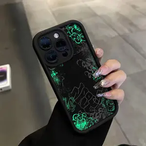 Green Letter Art with Black Fluorescence Designed for TPU Patterns Suitable for Iphone 17 Pro Max Cases, Compatible with Iphone 14/13 Pro/12/11/7/8 Plus/X/Xr/Xs Max, Featuring a Stylish And Durable Full-Body Protective Case with Business-Grade Corner Drop