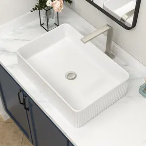 Logmey 19"  x 14"  Bathroom Vessel Sink White Ceramic Bathroom Sink Rectangular Above Counter Bathroom Vanity Sink, Memorial day
