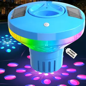 Solar Chlorine Floater,Chlorine Floater with Colorful Lights,Great Capacity Floating Chlorine Dispenser for Pool,7.6" Pool Chlorine Floater,Button Control Chlorine Floater for Hot Tub(Blue) Garden Fountains Garden Accessories