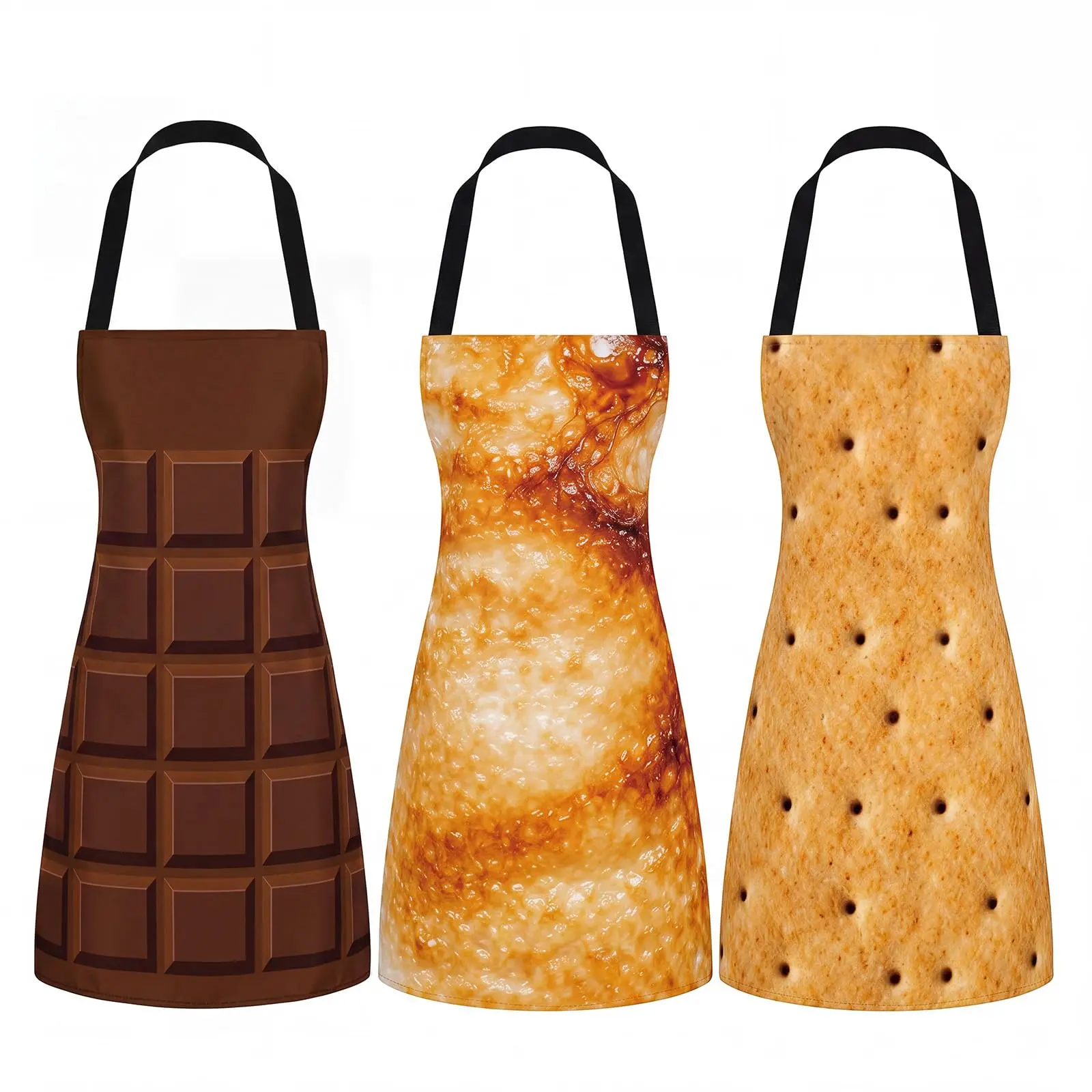 3 Pcs Adult Halloween Apron Costume Set,Chocolate Marshmallow Cracker Funny Food Group Outfit for 3 People Fits Men and Women, Matching Cosplay Apron for Family Friends Office Halloween Party Cosplay