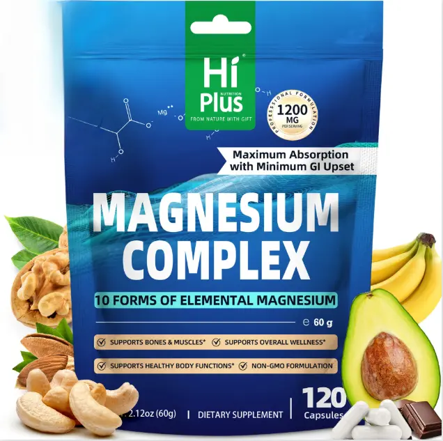 Magnesium Complex Supplement, 1200 mg Extra Strength with 10 Essential Magnesium Forms, 120 Capsules for Men and Women, Convenient Quick Breakfast Support